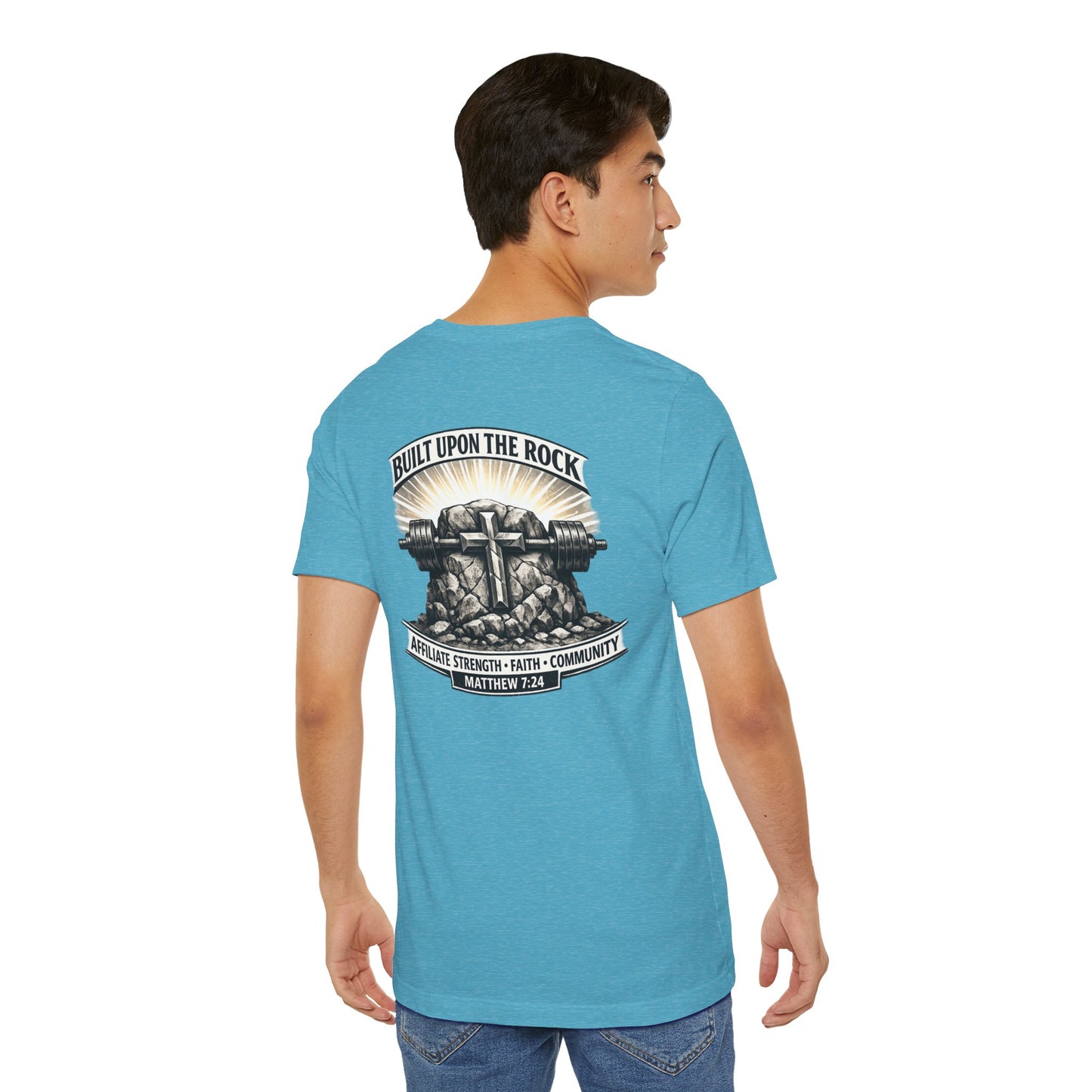 Built Upon the Rock T‑Shirt — Christian Faith Matthew 7:24 Graphic Tee