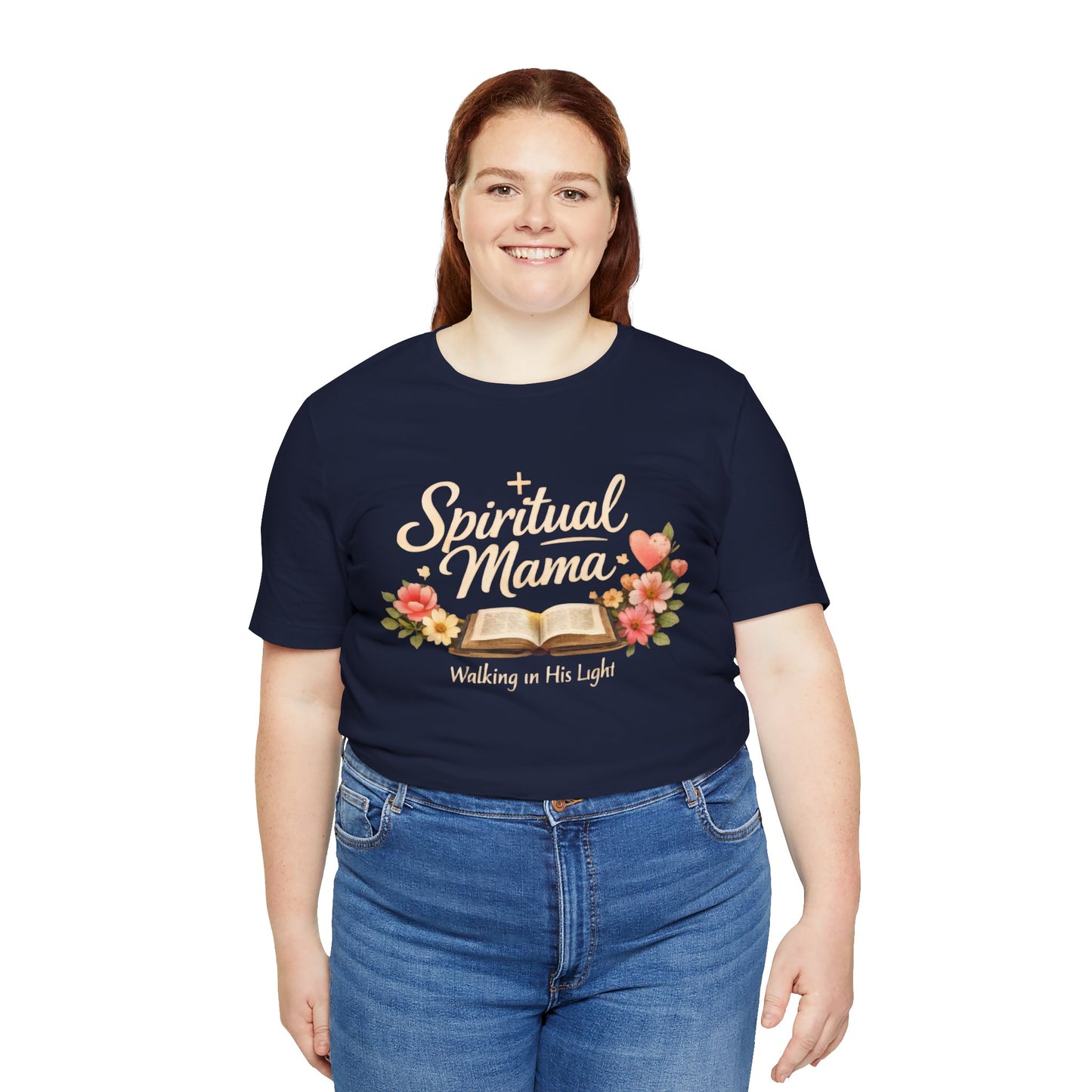 Spiritual Mama T-Shirt — "Walking in His Light" Floral Bible Tee