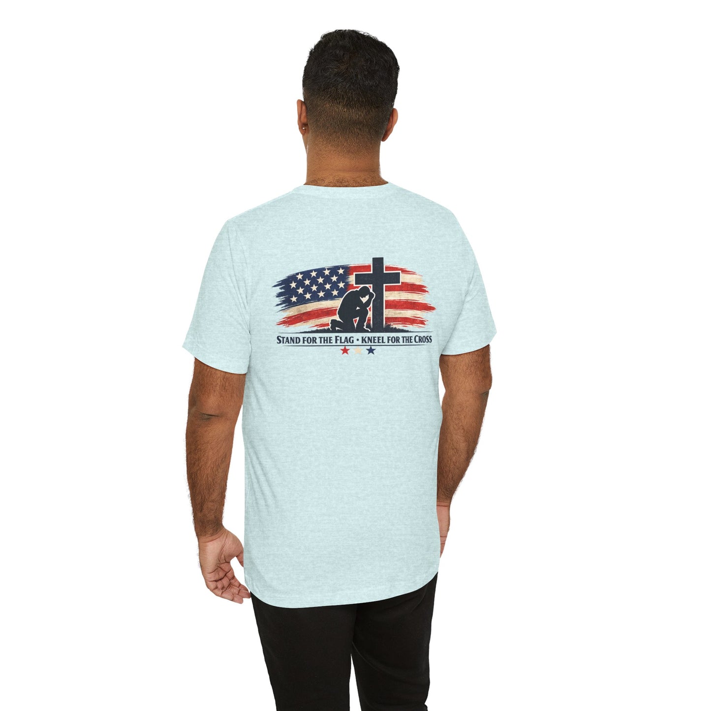 Patriotic Cross Tee – "Stand for the Flag, Kneel for the Cross" Short Sleeve T-Shirt