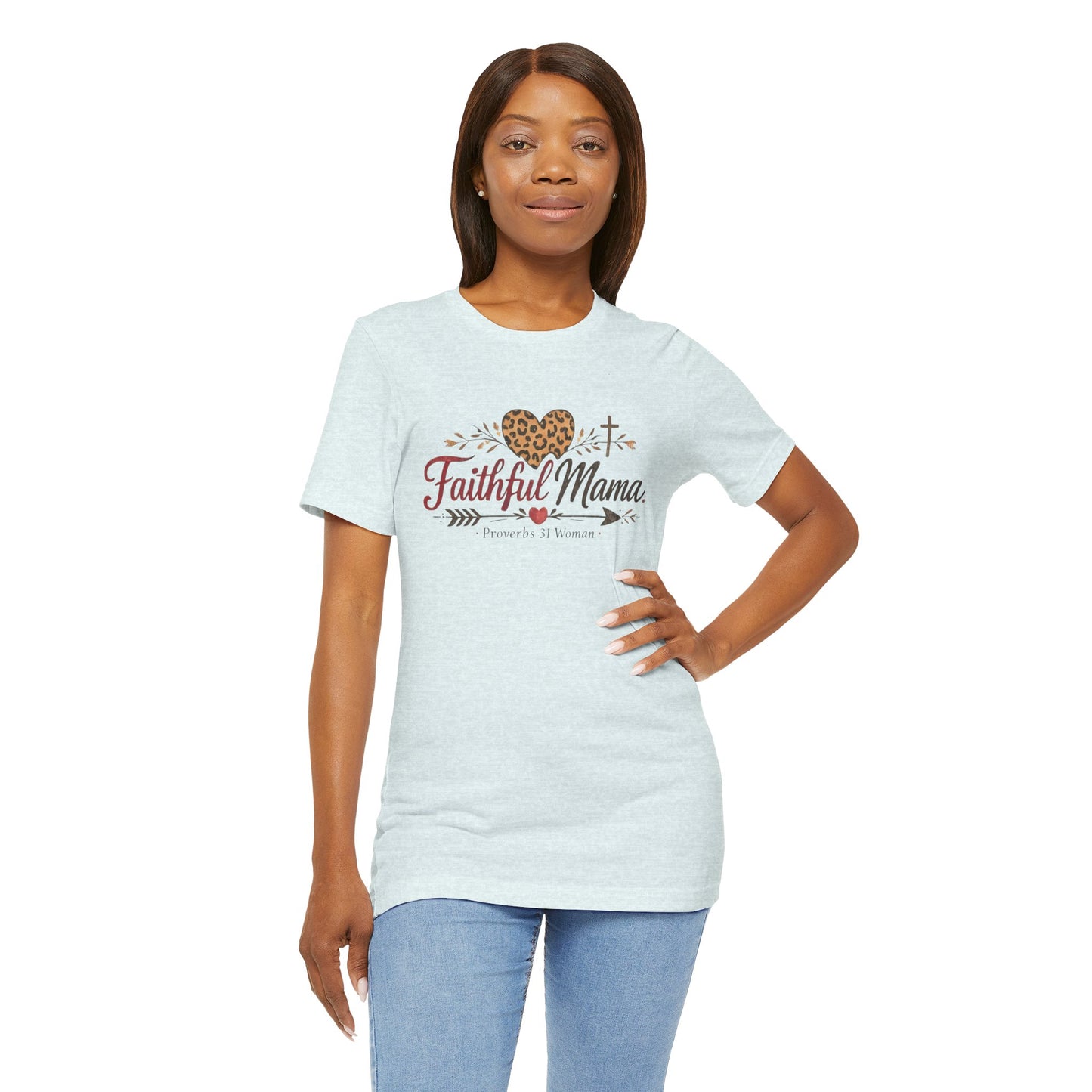 Faithful Mama T-Shirt - Leopard Heart Christian Mom Tee (Proverbs 31 Woman)