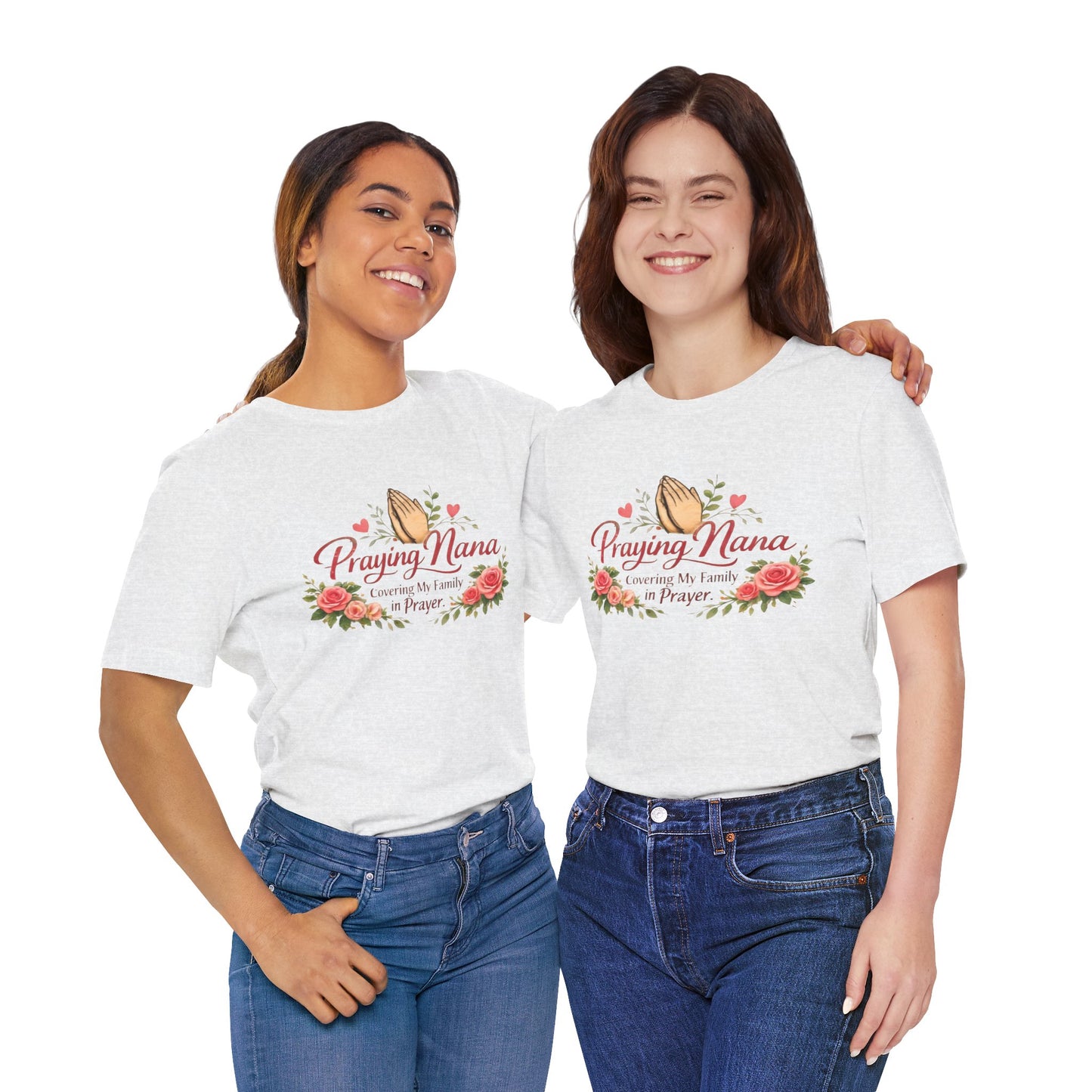 Praying Nana T-Shirt – Floral Praying Hands "Covering My Family in Prayer" Grandma Gift