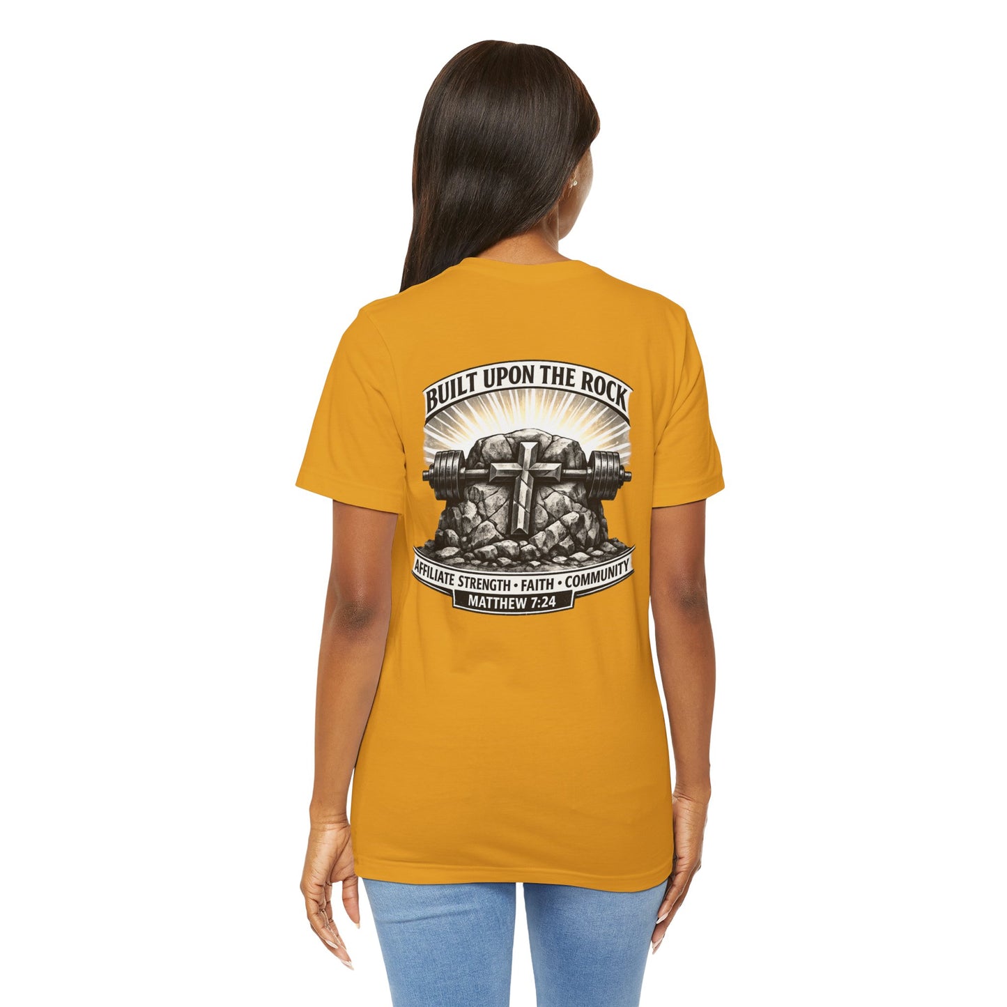 Built Upon the Rock T‑Shirt — Christian Faith Matthew 7:24 Graphic Tee