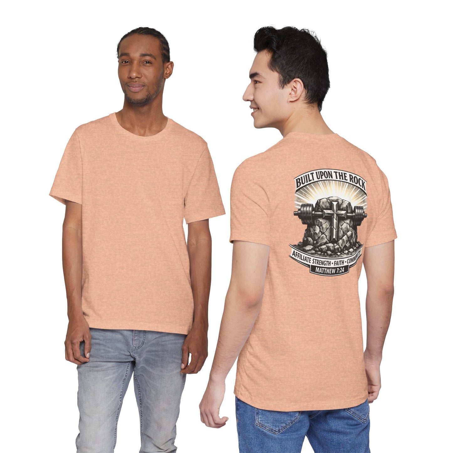 Built Upon the Rock T‑Shirt — Christian Faith Matthew 7:24 Graphic Tee