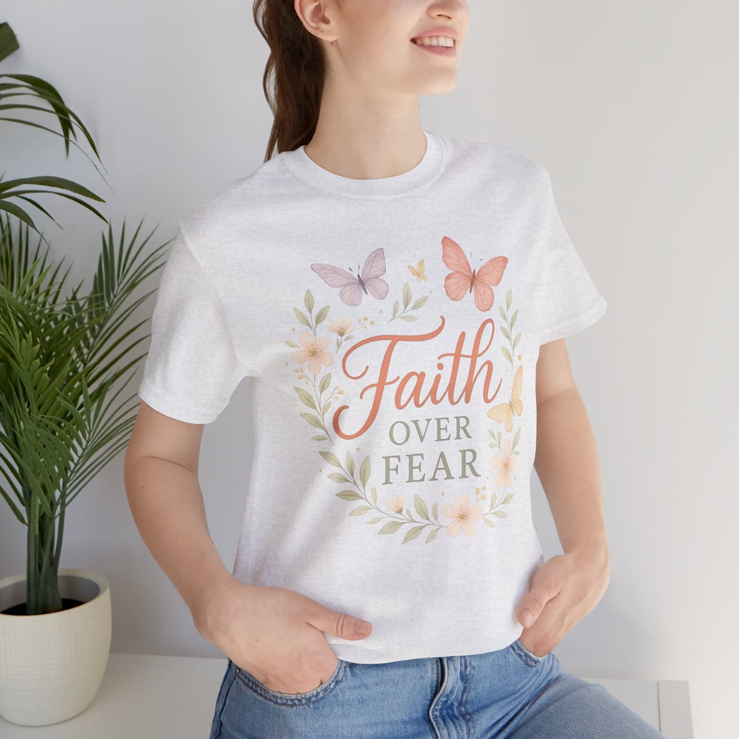 Faith Over Fear T-Shirt — Floral Butterfly Inspirational Tee
