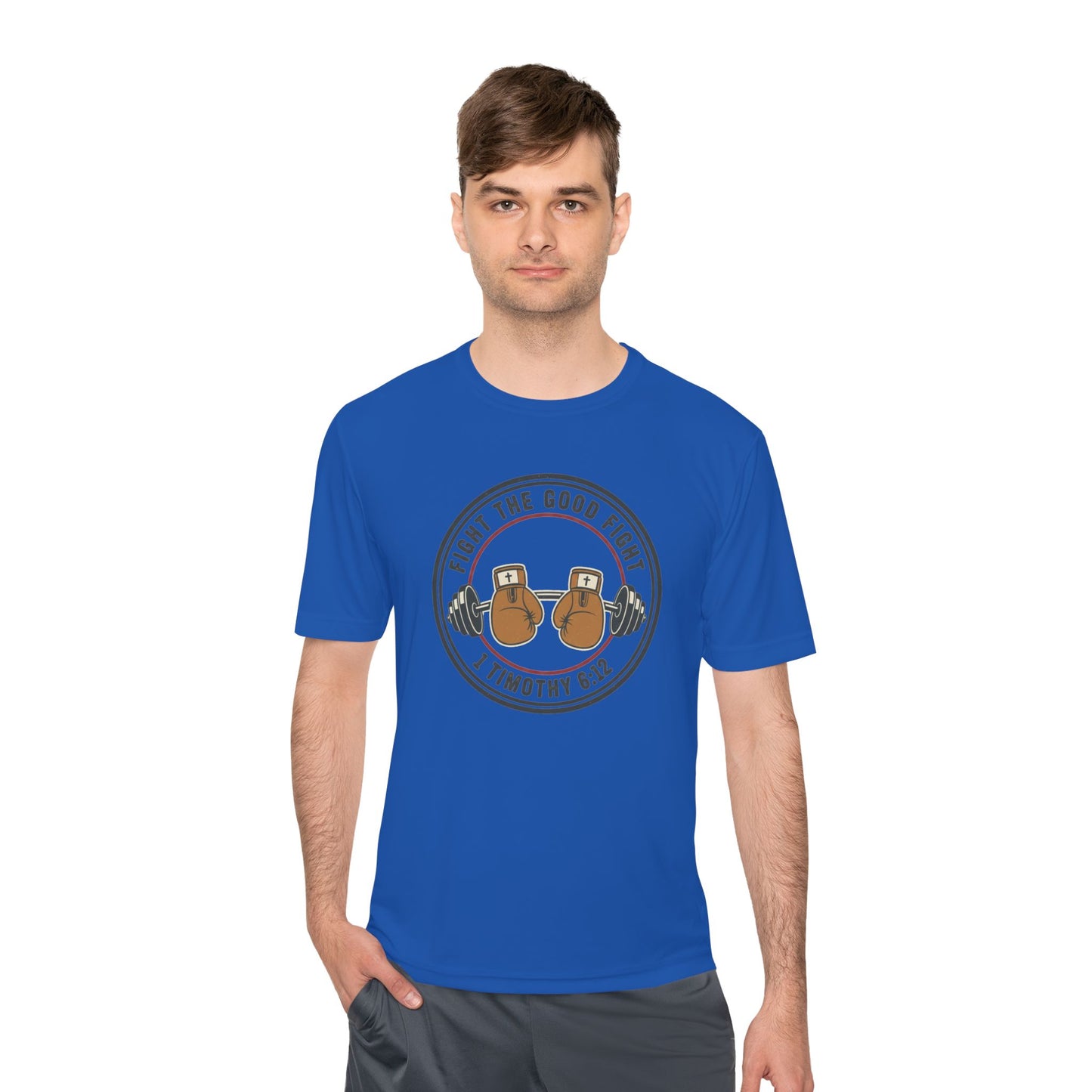 1 Timothy 6:12 'Fight the Good Fight' Moisture-Wicking Workout Tee