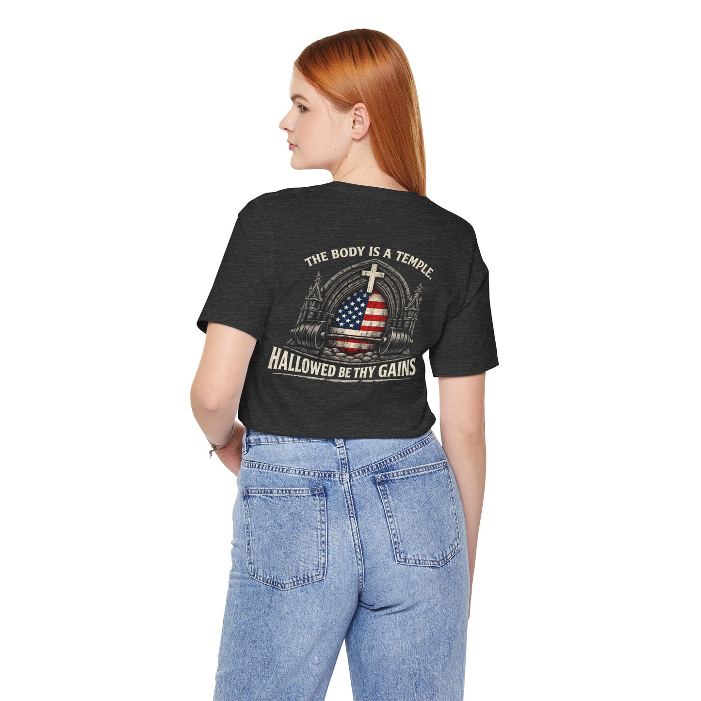 Patriotic Gym Tee — “The Body Is a Temple” American Flag Fitness T-Shirt