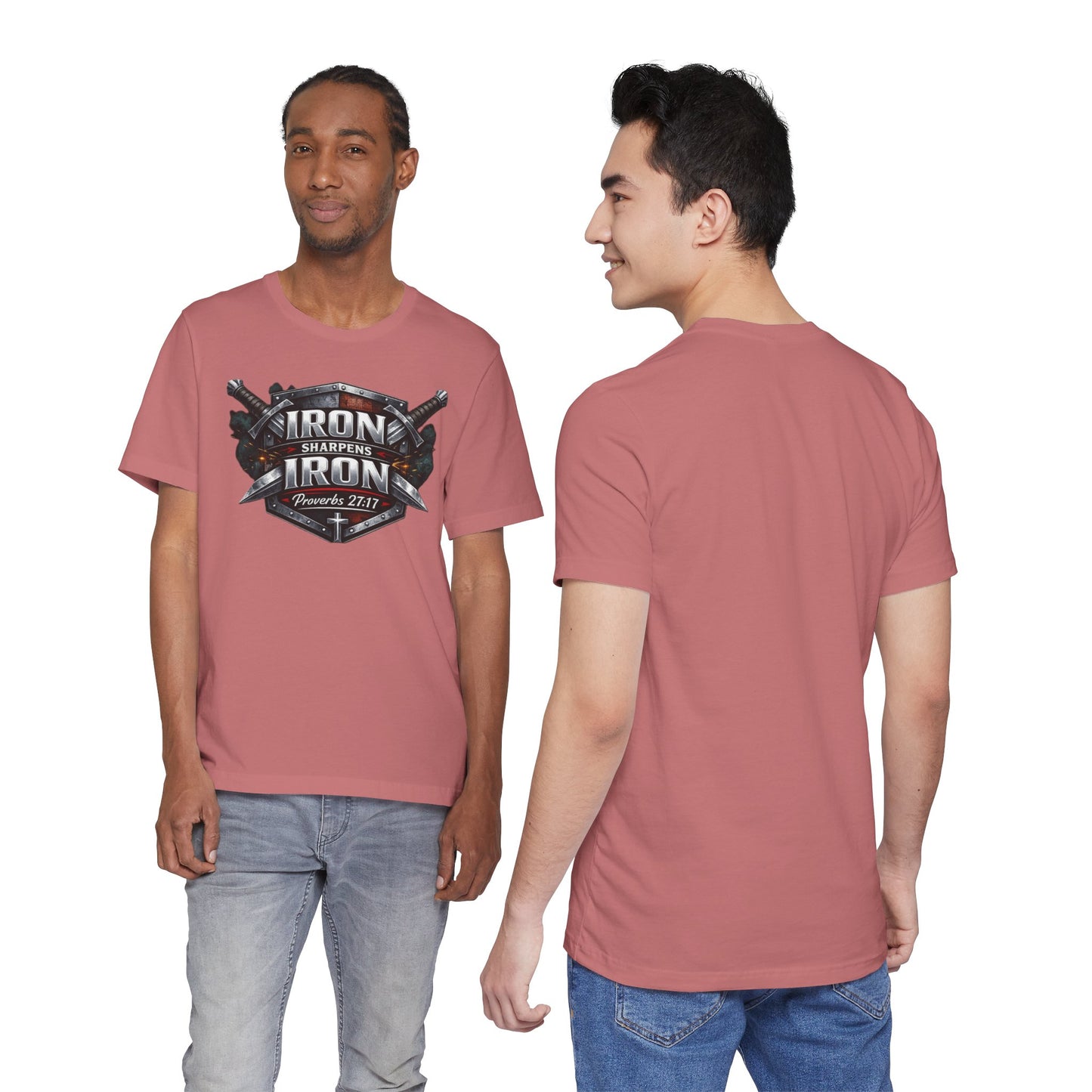 Iron Sharpens Iron T-Shirt — Faith-Based Proverbs 27:17 Graphic Tee