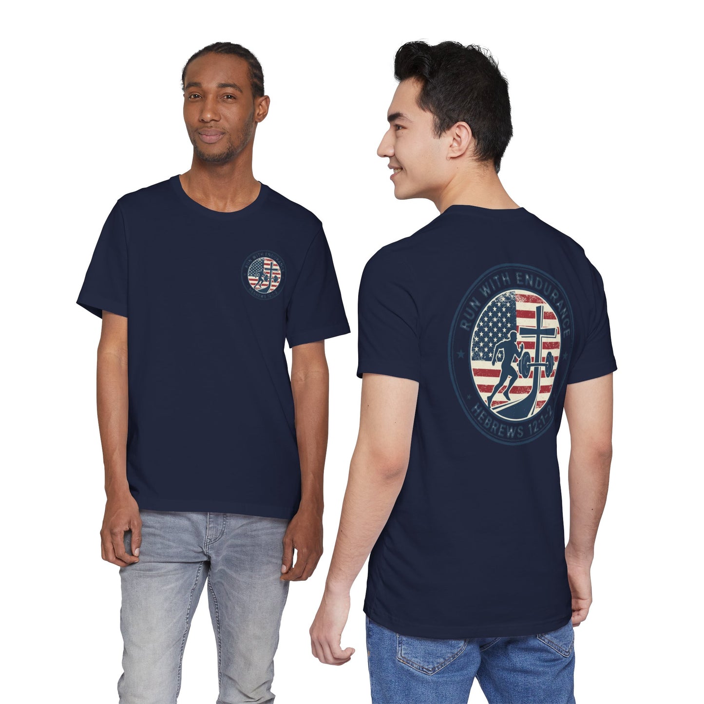 Hebrews 12:1-2 'Run With Endurance' T-Shirt — Inspirational Christian Tee
