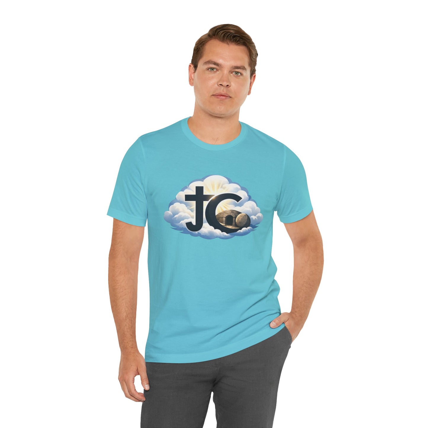 Jesus Christ (JC) Cross Tee — Crucified, Risen & Coming Again
