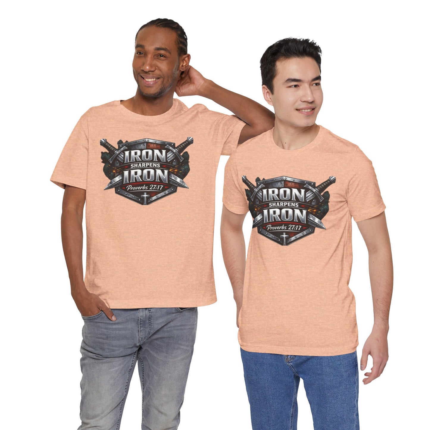 Iron Sharpens Iron T-Shirt — Faith-Based Proverbs 27:17 Graphic Tee