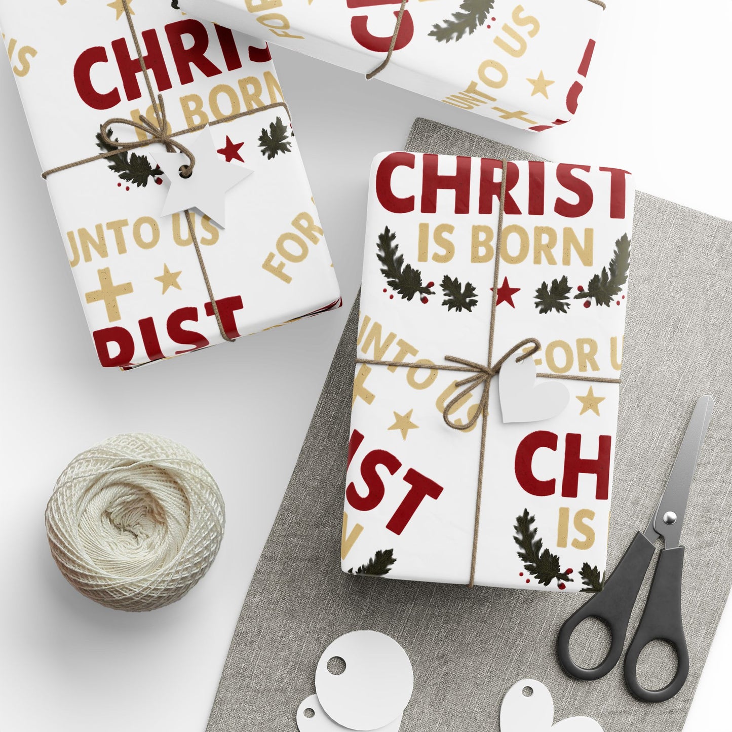 Christmas Wrapping Paper — "FOR UNTO US CHRIST IS BORN" Religious Gift Wrap