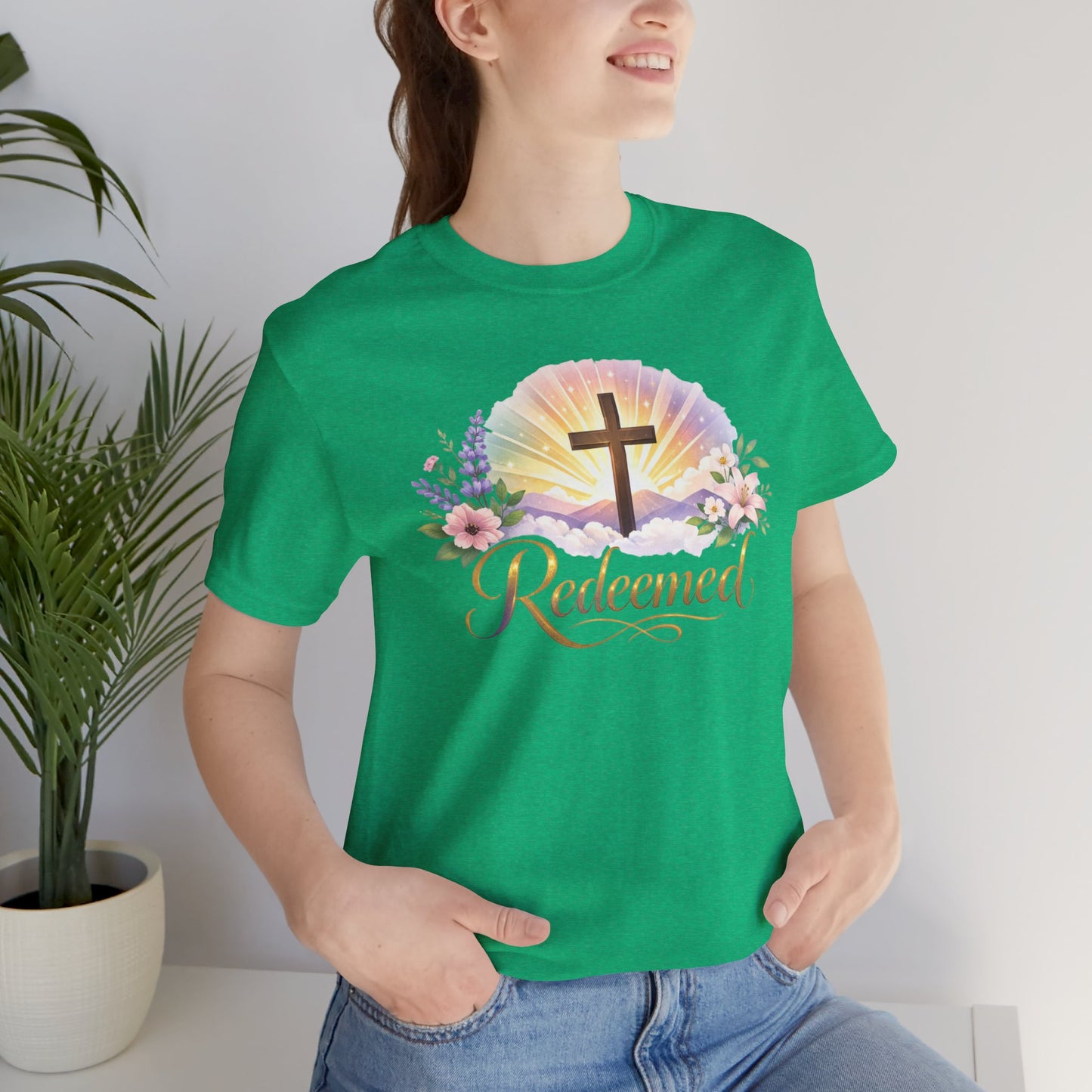 "Redeemed" Cross Floral T-Shirt — Christian Faith Tee