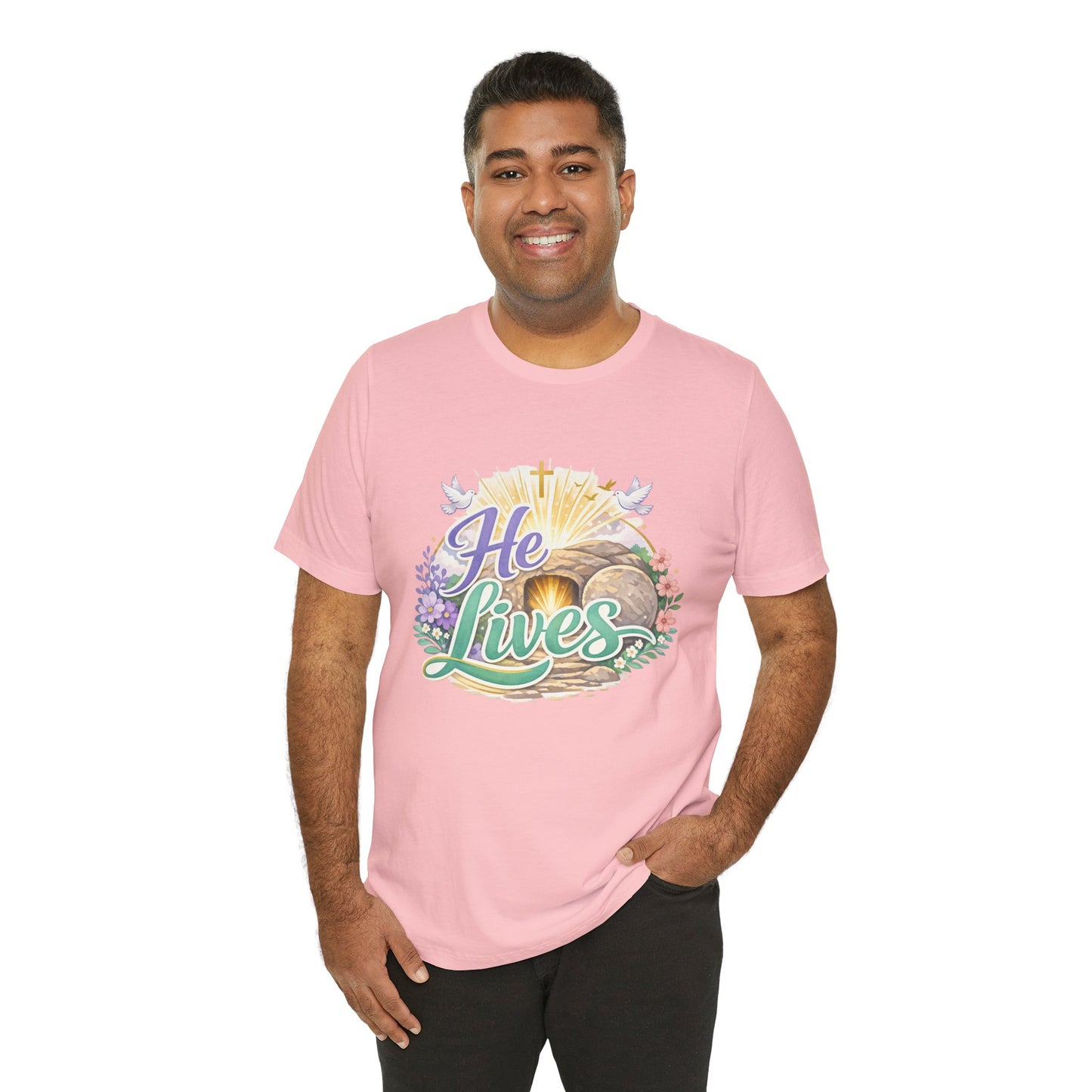 He Lives Jesus Tomb Tee — Christian Easter T‑Shirt