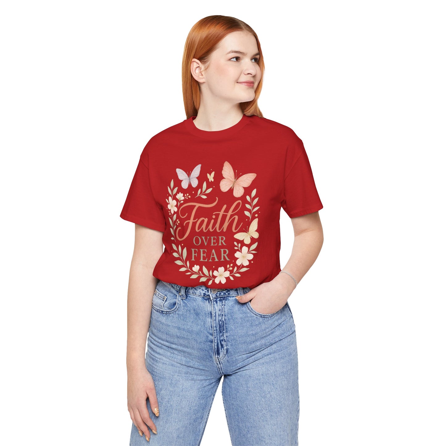 Faith Over Fear T-Shirt — Floral Butterfly Inspirational Tee