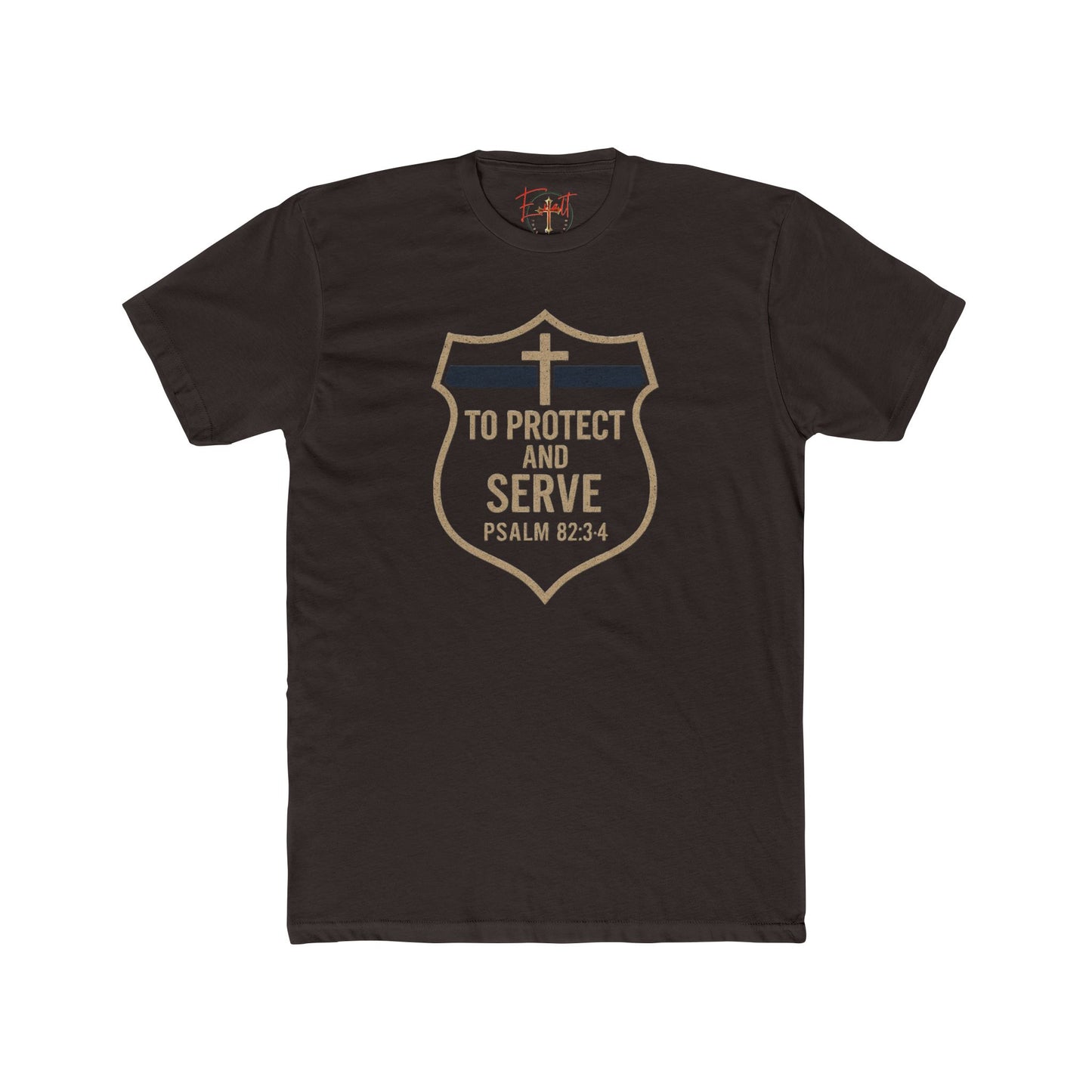 Blue Line "Serve and Protect" Christian Cross T-Shirt