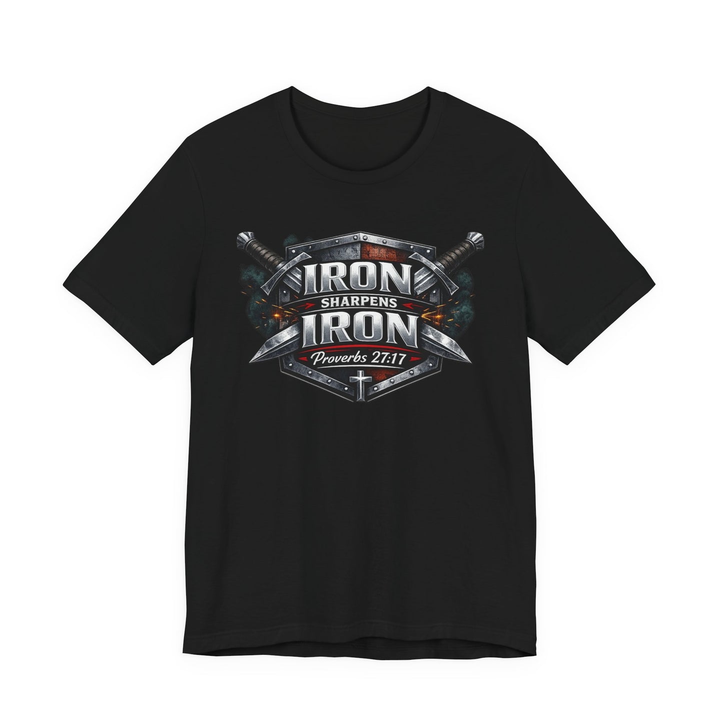Iron Sharpens Iron T-Shirt — Faith-Based Proverbs 27:17 Graphic Tee