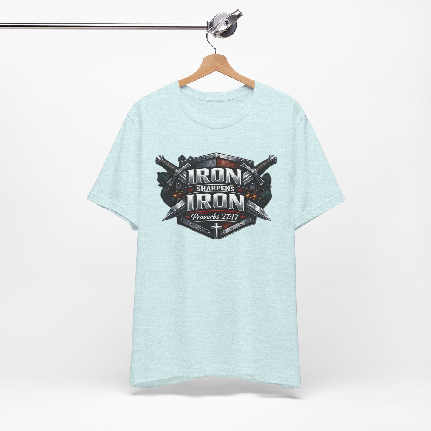 Iron Sharpens Iron T-Shirt — Faith-Based Proverbs 27:17 Graphic Tee