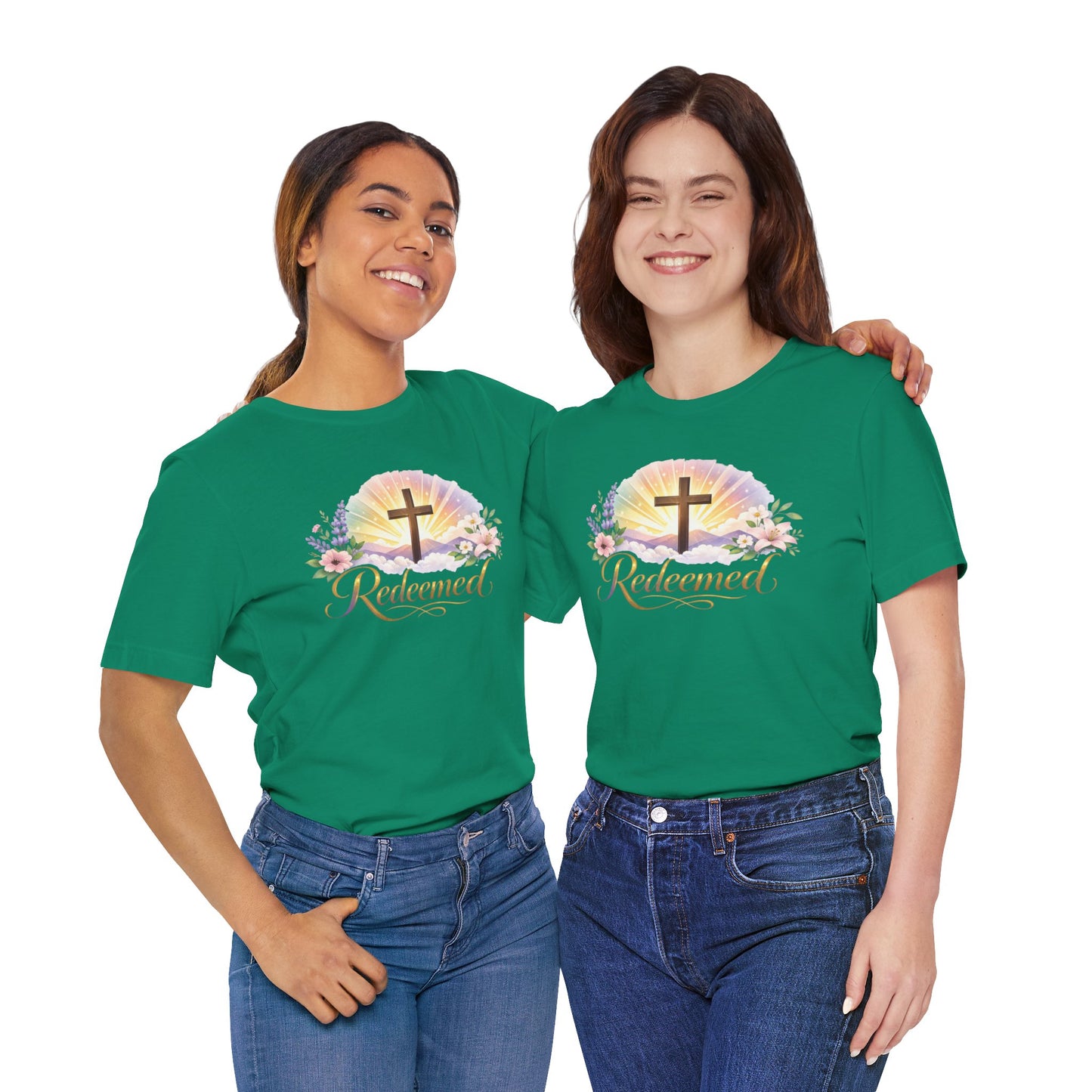 "Redeemed" Cross Floral T-Shirt — Christian Faith Tee
