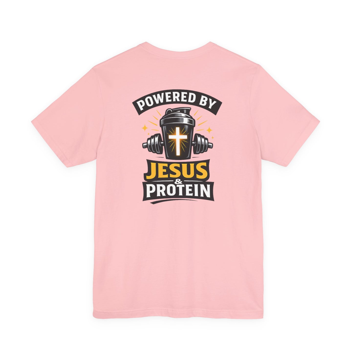 Powered by Jesus & Protein T-Shirt — Christian Gym Fitness Tee
