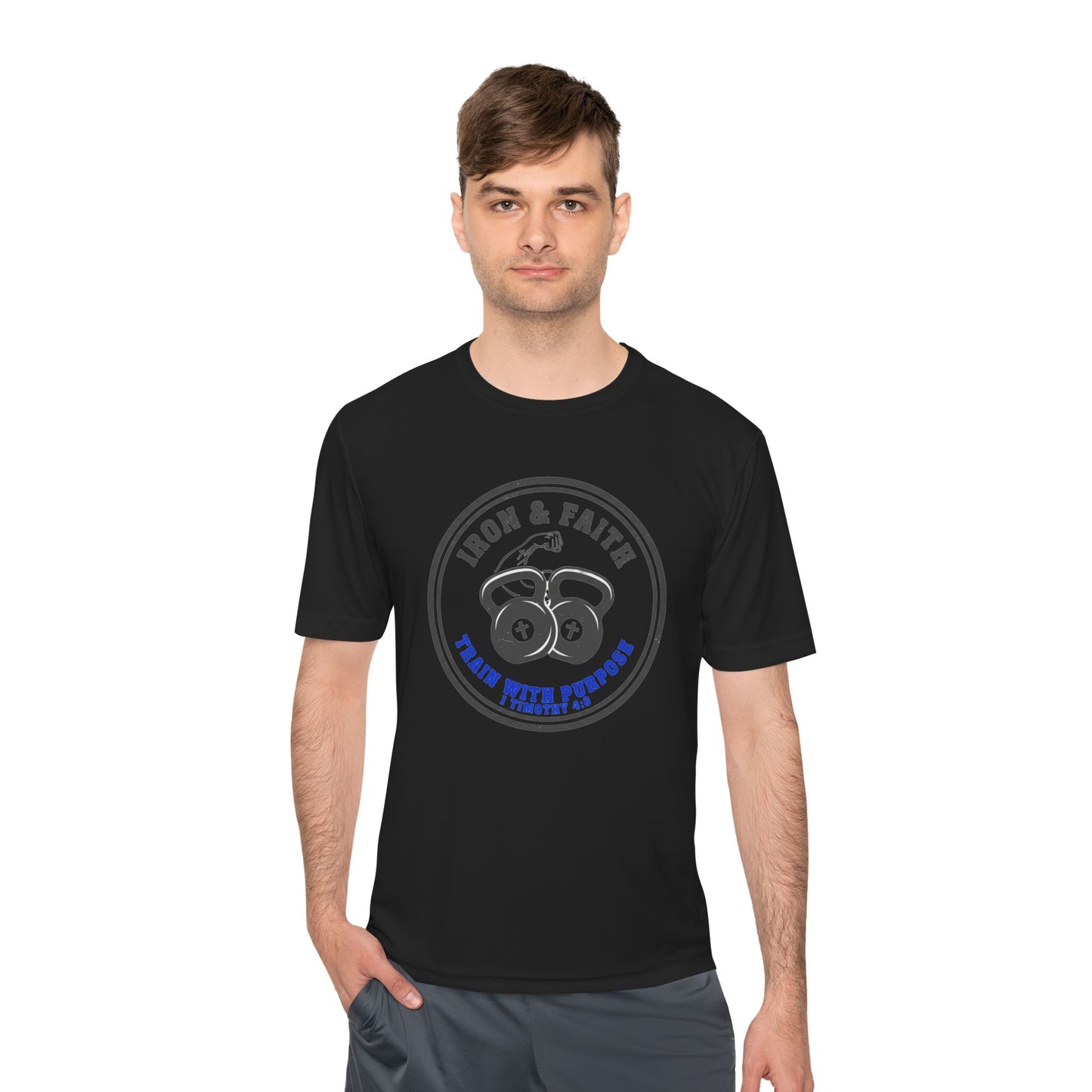Iron & Faith Training Tee — 1 Timothy 4:8 Workout Shirt