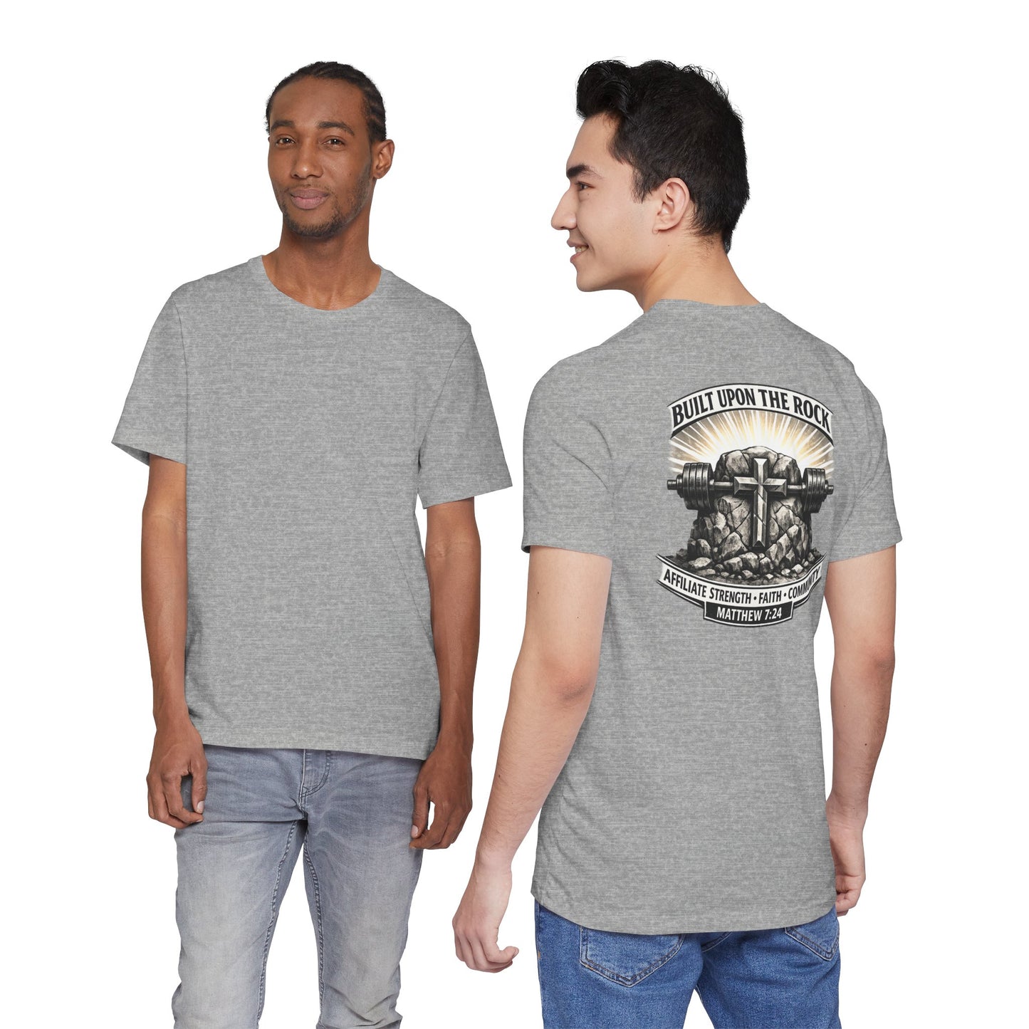 Built Upon the Rock T‑Shirt — Christian Faith Matthew 7:24 Graphic Tee