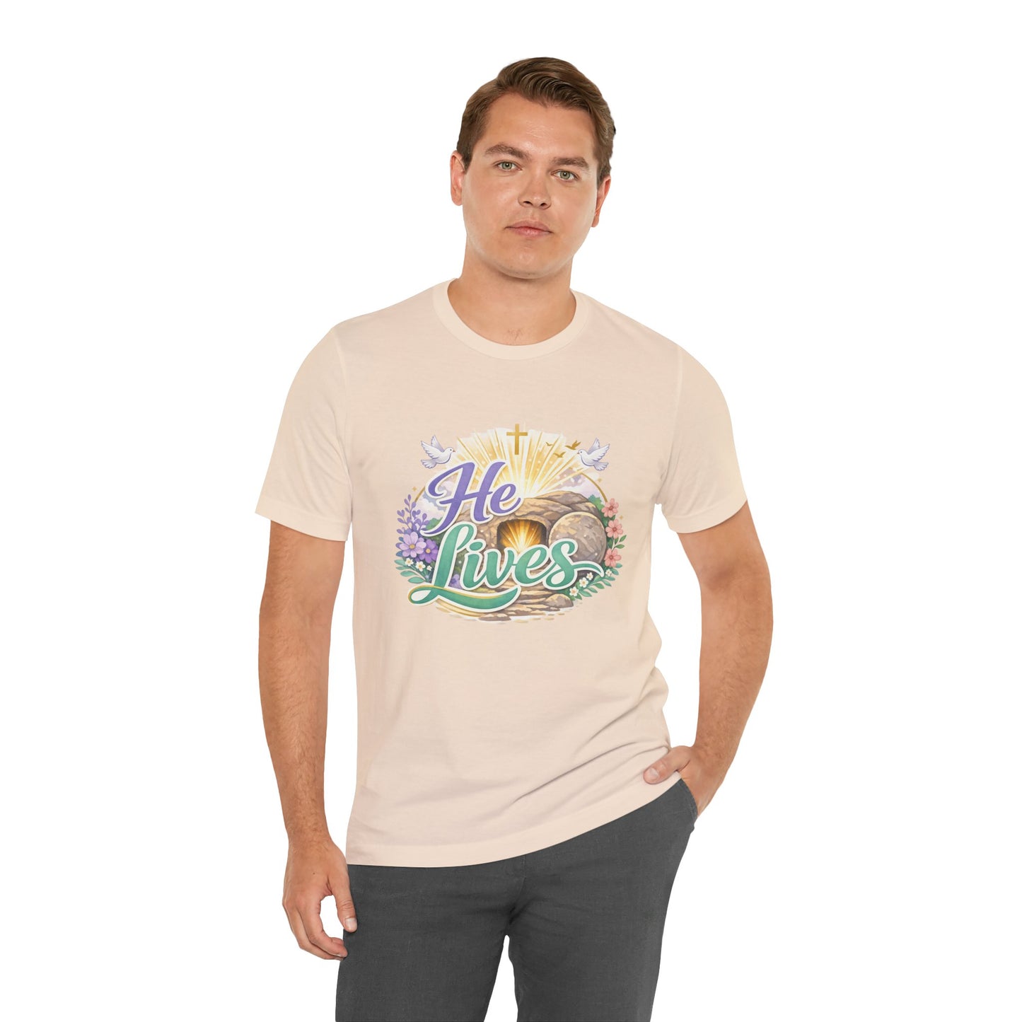 He Lives Jesus Tomb Tee — Christian Easter T‑Shirt