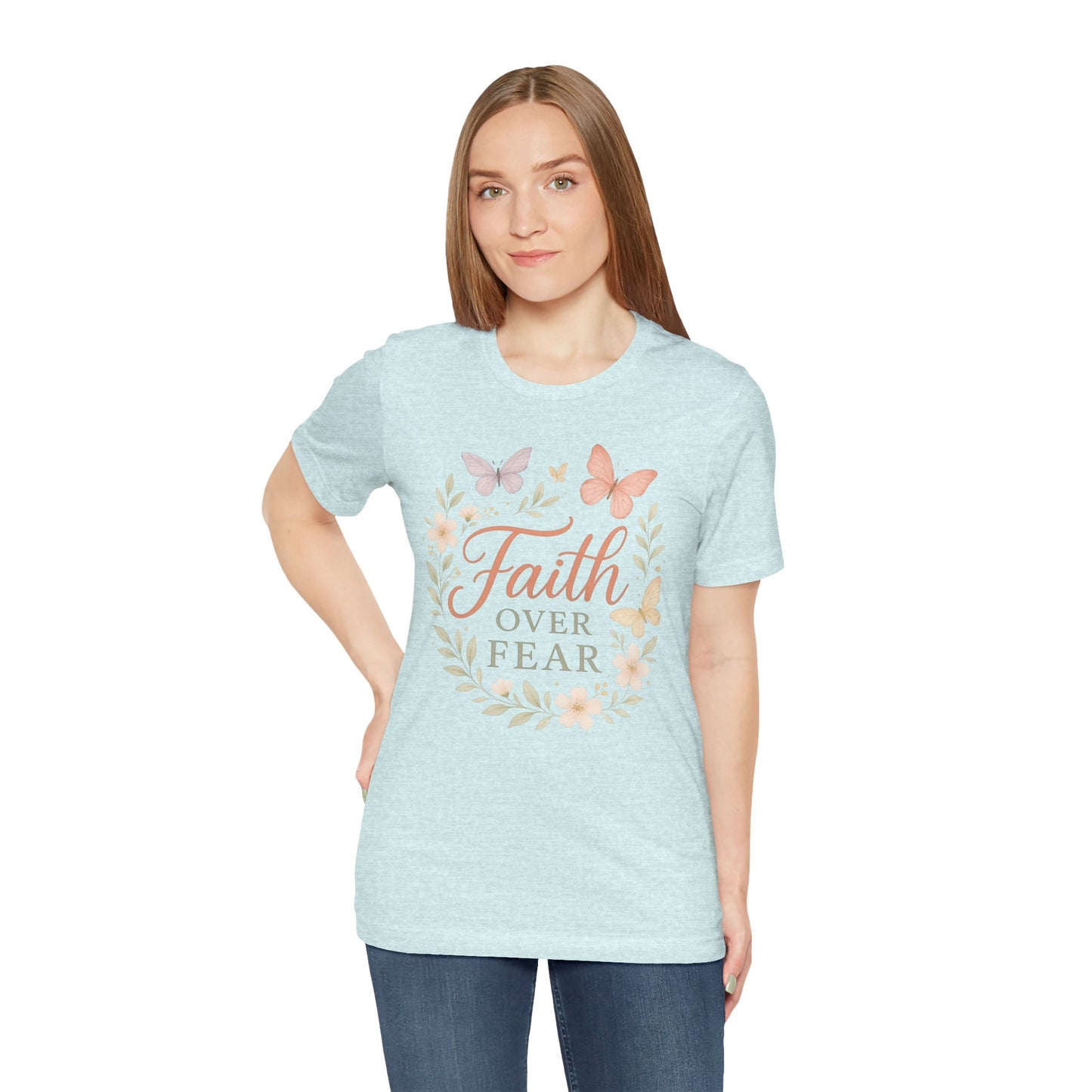 Faith Over Fear T-Shirt — Floral Butterfly Inspirational Tee