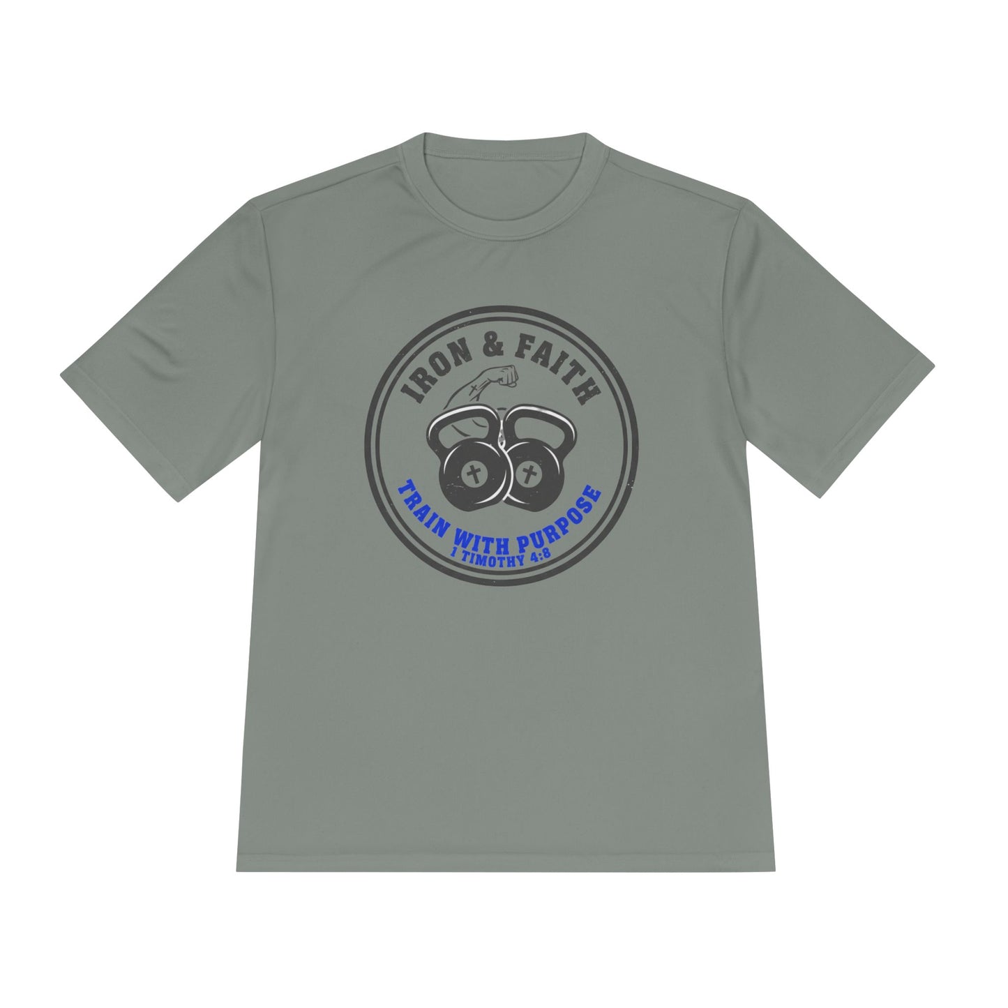 Iron & Faith Training Tee — 1 Timothy 4:8 Workout Shirt