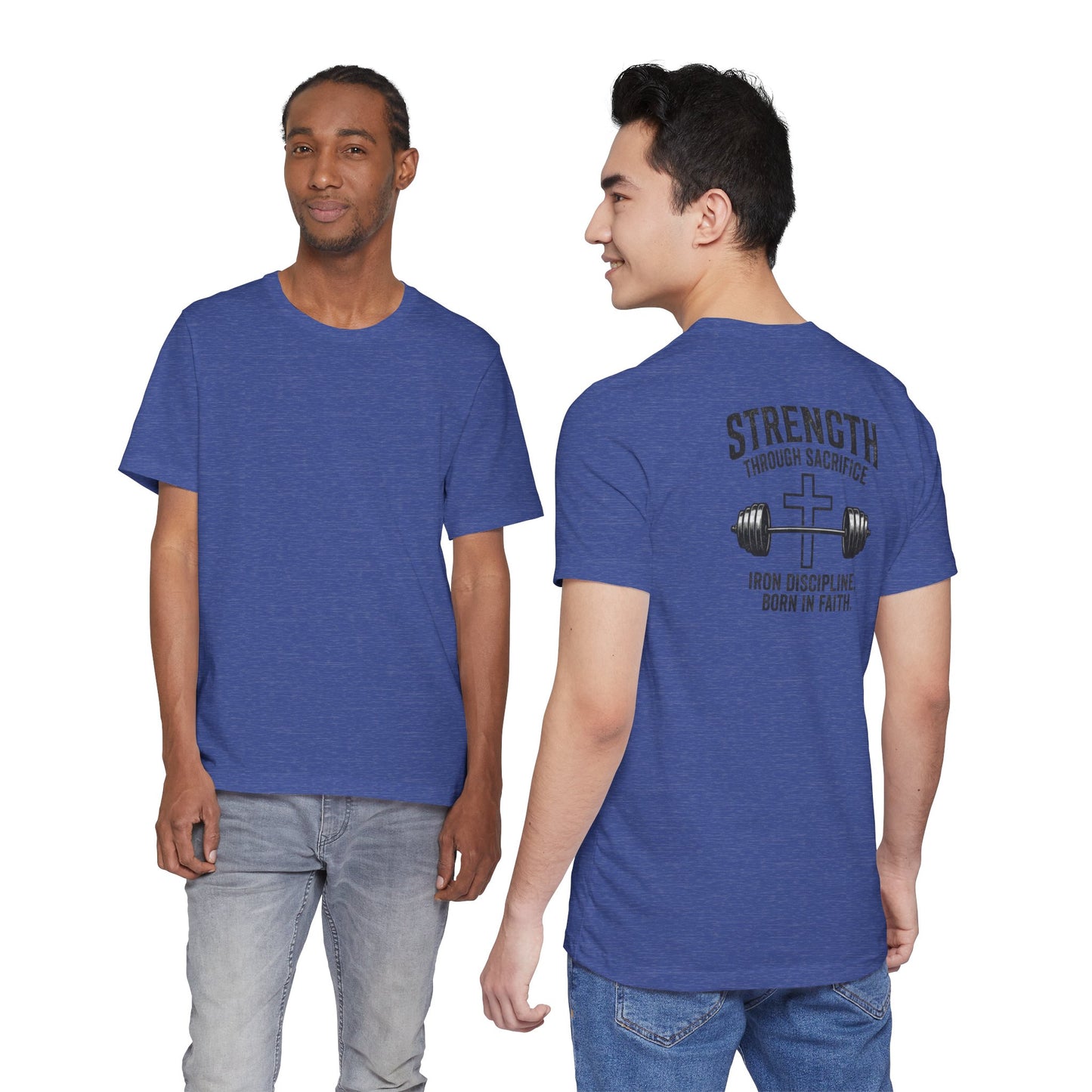 Strength Through Sacrifice Tee — Faith & Fitness Workout T‑Shirt