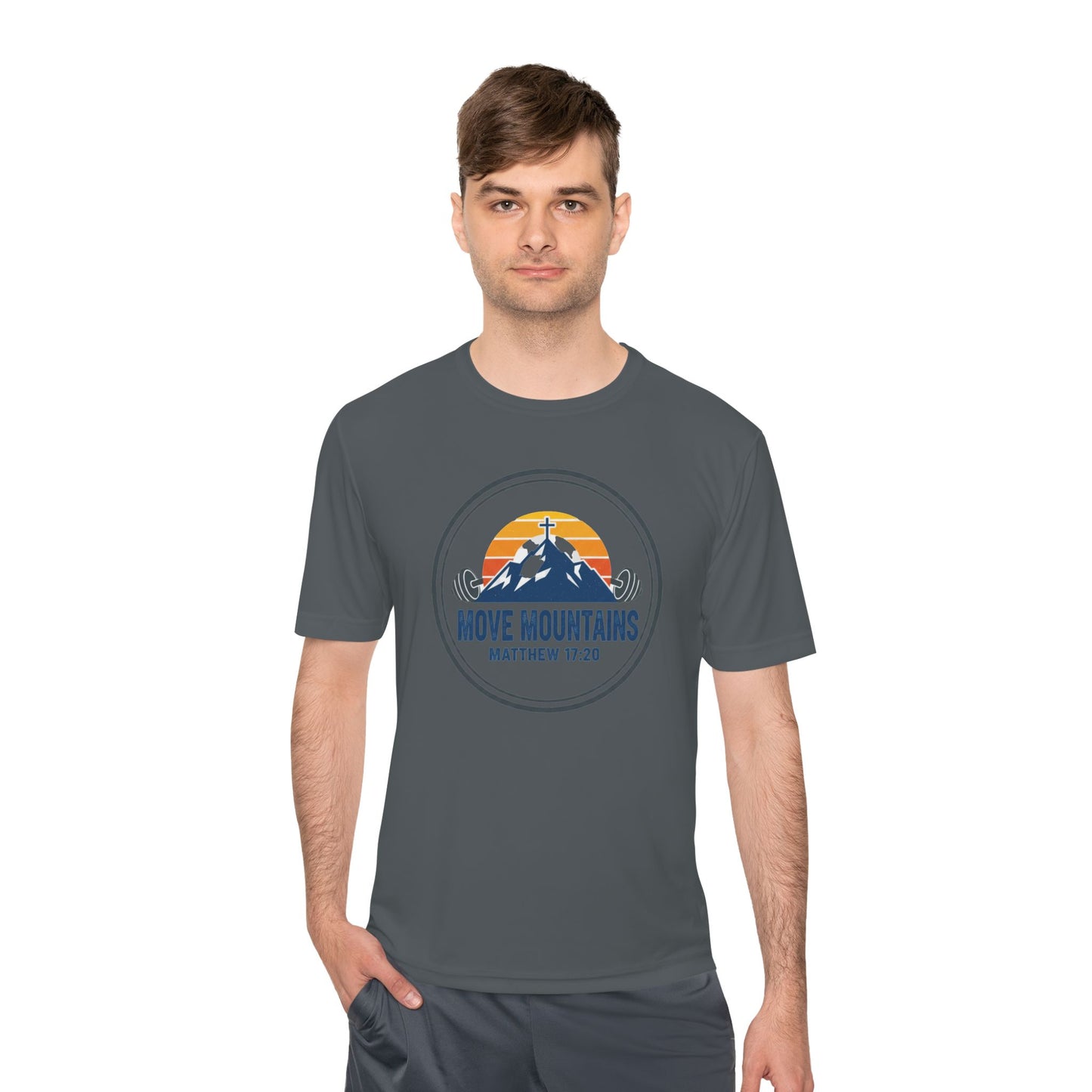 Matthew 17:20 'Move Mountains' Workout Tee — Moisture-Wicking Athletic Shirt