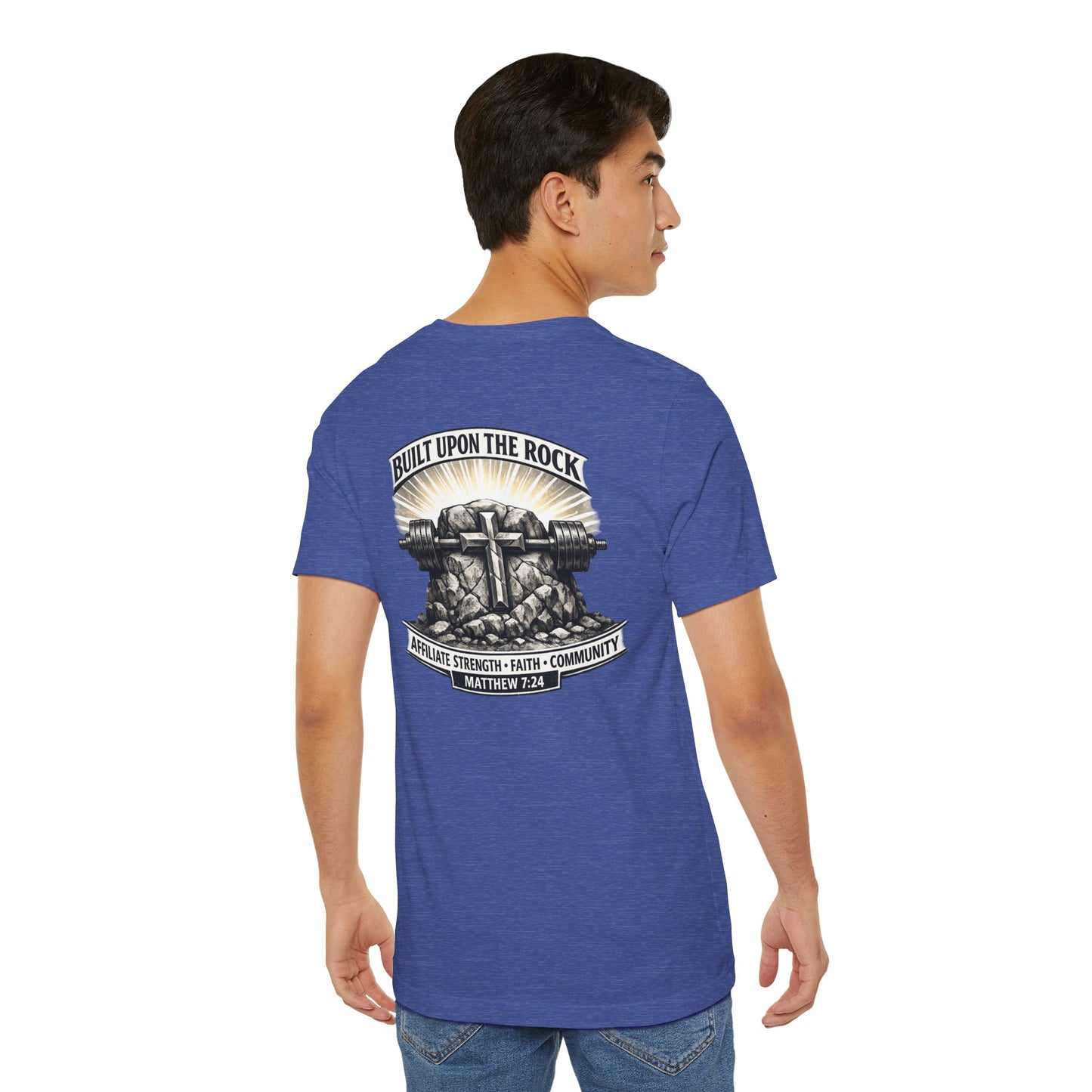 Built Upon the Rock T‑Shirt — Christian Faith Matthew 7:24 Graphic Tee
